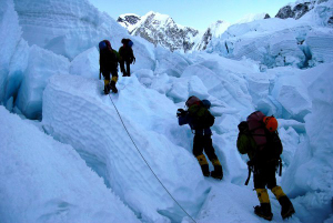 In the Khumbu Icefall, with some better detail of the structure of the icefall. All the guys pictured are Sherpas carrying loads