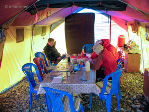 Here's what a newly erected (and very clean) mess tent looks like in Pakistan (K2 2008)